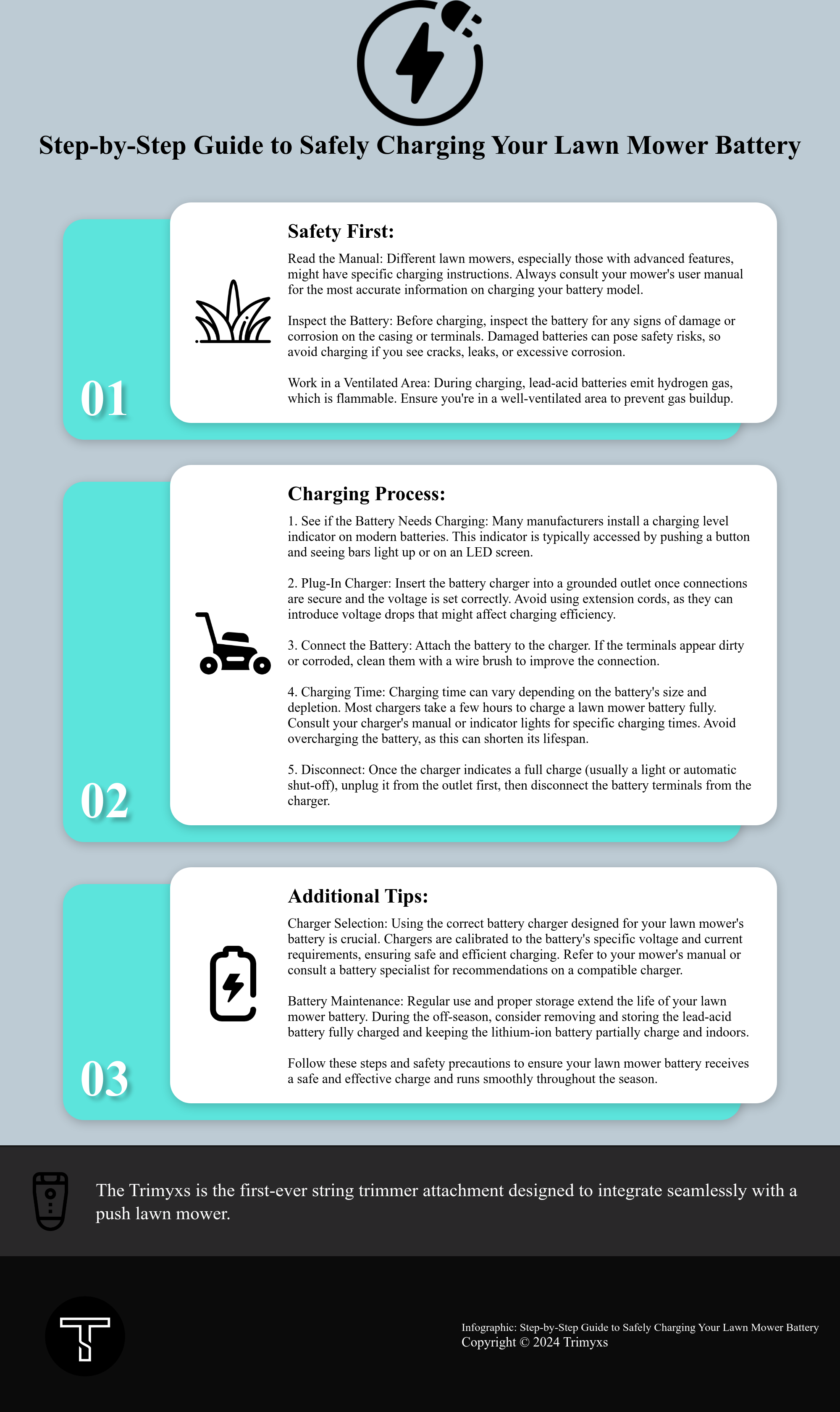 Safely Charging Your Lawn Mower Battery Guide infographics